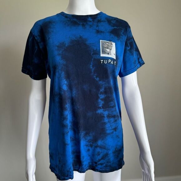 Cross Colours x Tupac Shakur All Smiles Blue Tie Dye T-Shirt - Picture 2 of 9